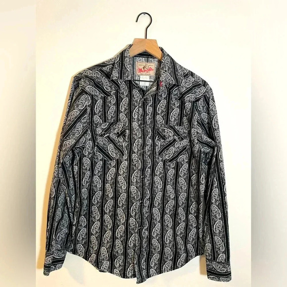 Wrangler Other - VTG Wrangler American Cowboy Paisley Pearl Snap Shirt Western Rodeo Black/White